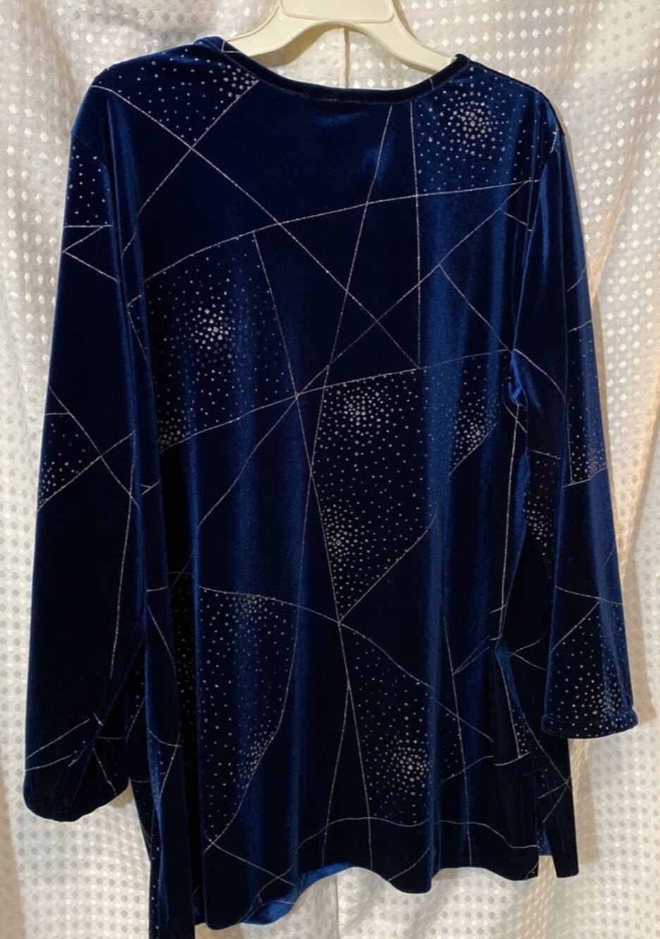 Alfred Dunner Blue Velour Geometric Sparkle Pant Suit Size 18W